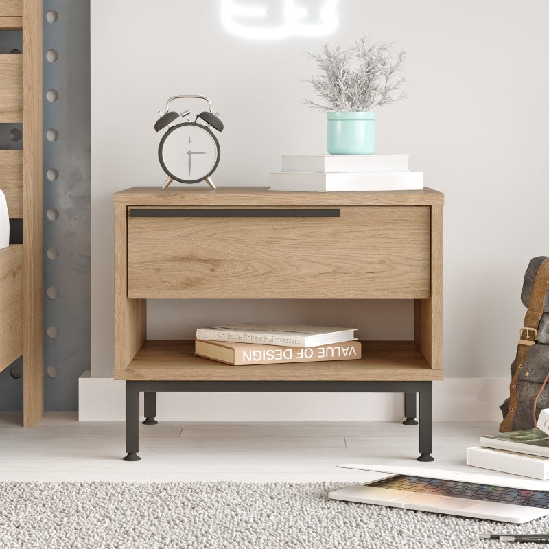 Home Canvas Modern Wooden Bedside Table with Drawer & Open Shelf - Image 2